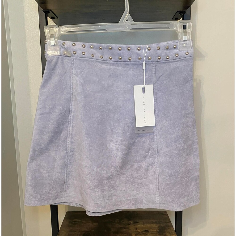 Endless Rose Gray Faux Suede Studded Mini Skirt Size Small NWT